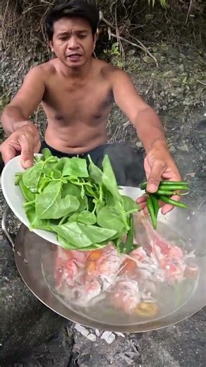 Boiling Fresh Fish with Greens, Chilies & Eating with Sauce - Unique Recipe!