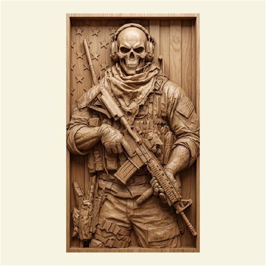 Skull American Soldier 3D Relief STL | CNC Router File Wood Carving | Patriotic Military Decor - Etsy