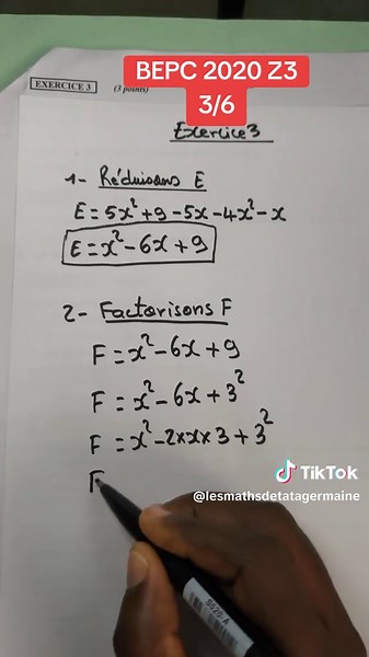 Exercice 3 du BEPC 2020 en Mathématiques