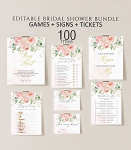 Floral Bridal Shower Games, 100  Editable Signs, Tickets (digital Download) - Etsy