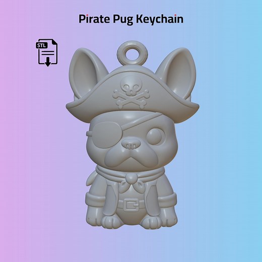 Pirate Pug Keychain STL File | 3D Print Dog Charm (digital Download) - Etsy
