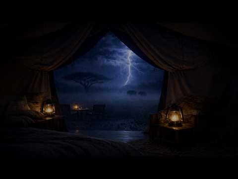 African Thunderstorm in Safari Tent | Rain, Thunder & Lightning for Deep Sleep and Relaxation
