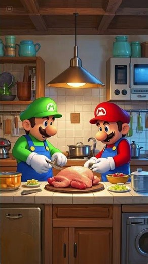 Mario's Team Cooking In Kitchen #supermario #shortvideo #mario