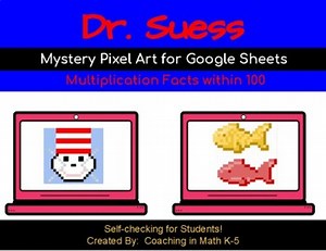 Dr. Suess Mystery Pixel | Multiplication Facts | Google Sheets