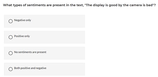 What types of sentiments are present in the text, "The display ... | Filo