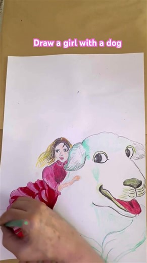 How to draw a girl with a dog #drawing #art #painting #dog #girl #loving #flying #sketch
