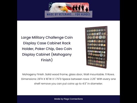 Large Military Challenge Coin Display Case Cabinet Rack Holder, Poker Chip, Geo Coin Display Cabinet
