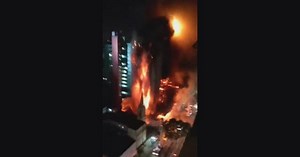 Burning building collapses in Sao Paulo, Brazil