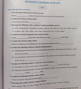 INTEGRATED GRAMMAR EXERCISESSet-1Answer the questions as dire... | Filo