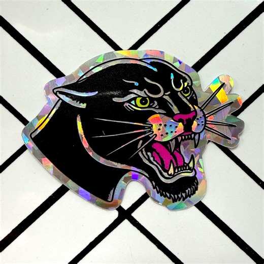 Panther Head Tattoo Flash Prism Holographic Sticker - Etsy