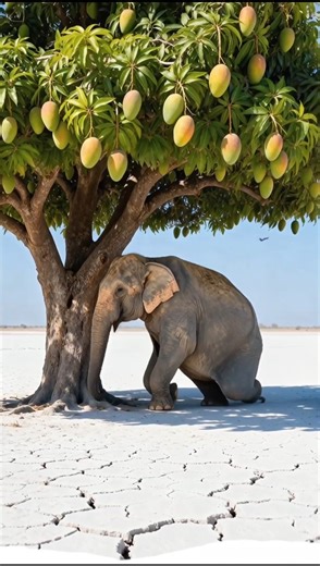 The elephant saved the mango tree from drying up by watering it 😭 #ai #tree #save #water ai 😱