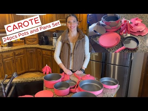 CAROTE 24pcs Pots and Pans Set, detachable handles for easy stacking! #pots #cookwearset #kitchen