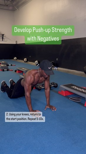 5 comments |  Want to develop the strength to do push-ups? Add negatives to your workout! The power of negatives is based on a little-known fact: A muscle can handle substantially more weight when it’s lengthening than when it’s contracting. By using negatives in exercises you struggle with, such as pushups and pull-ups, you strengthen your muscles and your tendons and thereby develop the strength you need to do the full exercise. Give it a try! | TKFit East | Facebook