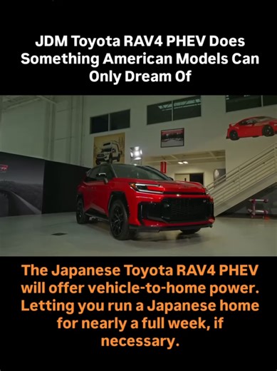 The Japanese market gets the ability to use the big battery to power things outside of the vehicle. Vehicle to load, or vehicle to home (V2L/V2X) lets you use the car's charge port to power home-sized loads from the 22.7 kWh battery pack that drives the vehicle in PHEV mode. Toyota says that it can deliver up to 1,500 watts at the Japan-standard 100 volts. With the battery and a full tank of fuel, it can power what Toyota describes as a typical Japanese home for about 6.5 days. A priority mode b