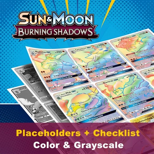 Sun & Moon Burning Shadows Master Set Placeholders | Rainbow Rare Charizard Tracker | Pokémon Binder Inserts and Checklist | TCG Organizer - Etsy