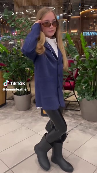 Teen Girl in Stylish Black Leather Leggings