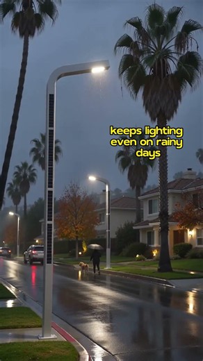 This 7‑shaped integrated solar street light maintains stable lighting even under rainy weather
