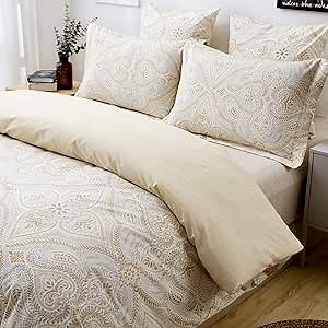 FADFAY Duvet Cover Set Twin XL Paisley Bedding 100% Cotton Ultra Soft Gold Classy Luxurious Bedding with Hidden Zipper Closure 3 Pieces, Twin Extra Long Size for Dorm Room