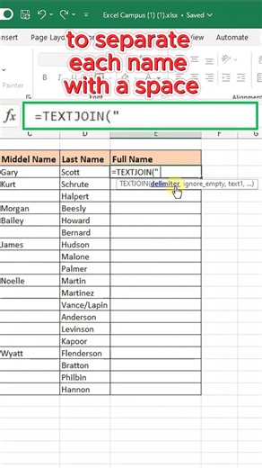 3.6K views · 40 reactions | Tired of manually combining text? TEXTJOIN to the rescue. Learn how automate this common, repetitive task in seconds 隸 #textjoin #combinedata #exceltips #timesavingtricks #excelformatting #productivity hack | Excel Campus | Facebook