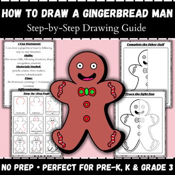 How to Draw a Gingerbread Man | Winter Directed Drawing | Step-by-Step Art