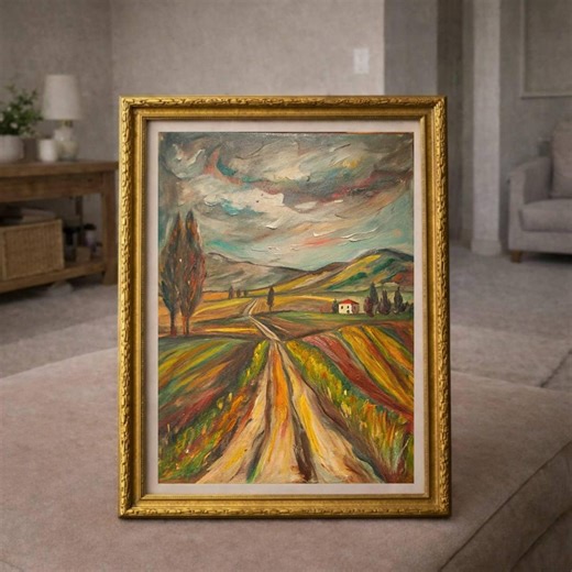 Vintage Summer Landscape Prints Autum Orange Printable Wall Art Muted Scenery Rustic Antique Oil Painting, House in Village, Earthy Country - Etsy