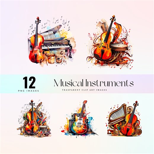 Watercolor Musical Instrument Clipart: PNG Images (digital Download) - Etsy