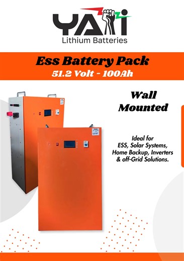 ⚡ ESS Battery – Lithium Phosphate (LiFePO₄) ⚡ Power your energy storage with reliability and efficiency! Our ESS Battery delivers long life, high safety, and stable performance—perfect for solar, backup power, and off-grid solutions. 🔋 Model: 51.2V – 100Ah ✅ High energy density ✅ Long cycle life ✅ Safe & eco-friendly LiFePO₄ technology ✅ Ideal for ESS & renewable energy systems 📍 YouTube Channel Link : ▶️ https://www.youtube.com/@YatiLithiumBatteries/shorts 📍 WhatsApp Channel Link : 🟢 https: