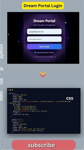 Magical Dream Portal Login UI Using HTML CSS JS 🌙🔥 #shorts #webdev #javascript