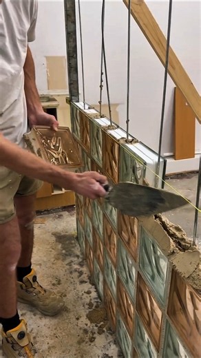 Glass Block Installation Creates Stronger Walls #Masonry #Construction #GlassBlocks