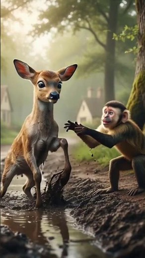 Monkey Saves Deer & Unlikely Friendships #shorts #deer #money
