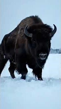 Bison USES ROCK to Crush Attacking Wolf! | Desperate Winter Hunt Fails #shorts