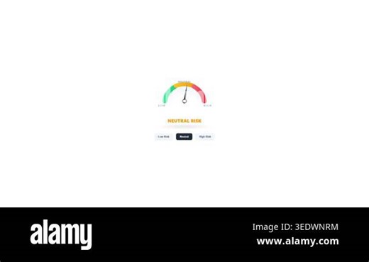 Animated gauge meter indicating a neutral risk level, digital speedometer interface showing moderate status. Performance indicator with needle moving to the middle position, data analysis concept Stock Video Footage - Alamy