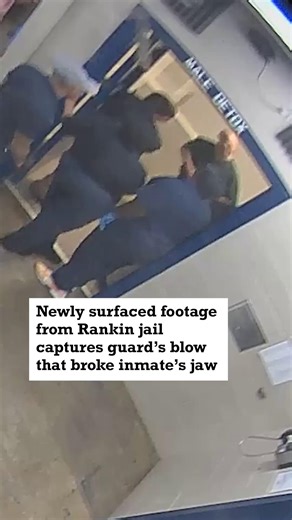 A video, captured by security cameras inside the Rankin County jail, shows guard Jordan McQueary striking an inmate, Dustin Rives and breaking his jaw. Read the full story: https://mississippitoday.org/2026/01/22/video-shows-guards-jaw-breaking-blow-to-inmate/ | Mississippi Today