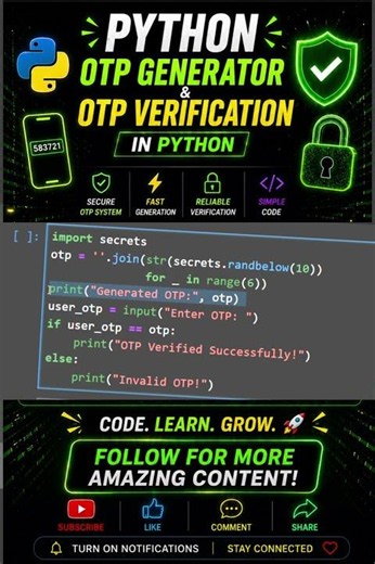 Python Project: OTP Generator & Verification Tutorial 🚀 #shorts #python