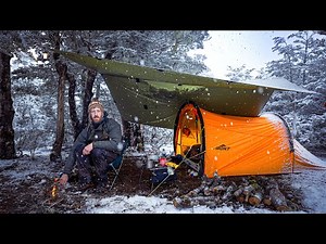 CAMPING In SNOW and HEAVY RAIN - INCOMING STORM - Winter Tent Camping