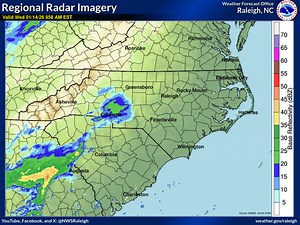 10AM radar update: Expect light rain to continue to move over the region over the next few hours. Rainfall totals should be light. #NCwx | US National Weather Service Raleigh NC
