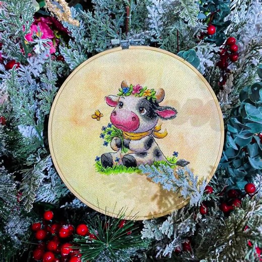 Floral Cow Cross Stitch Pattern: Cottagecore Farmhouse Embroidery (PDF Download) - Etsy