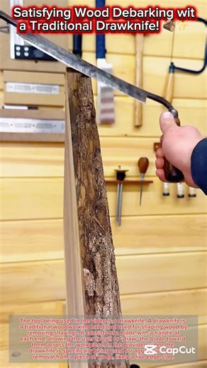 Satisfying Wood Debarking with a Traditional Drawknife! 🪵✨
