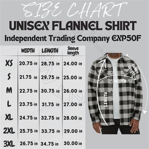 Unisex Flannel Shirt Size Chart Unisex Flannel Shirt Mockup , Independent Trading Company EXP50F Size Chart , Shirt Size Chart - Etsy