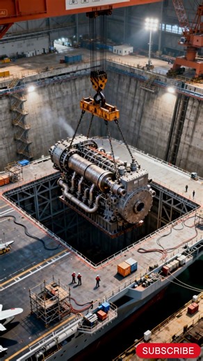 Massive Engine Installation Inside an Aircraft Carrier