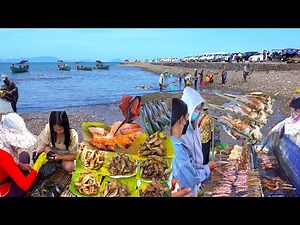 Ever Seen Cambodian Crab Market @ Kep Beach? Grilled Seafood, Live Blue Crab, Dried Seafood, & More
