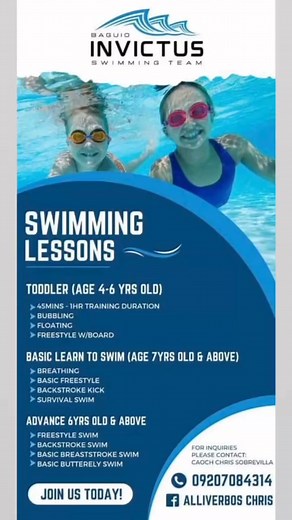 Summer swimming lesson Located at Baguio Athletic bowl swimming pool -Basic learn to swim -Advance swim lesson -Competitive | Baguio Invictus Swimming Team