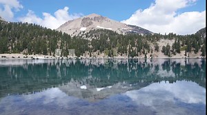 Lassen Peak reflected on Lake Helen in Lassen Volcanic National Park