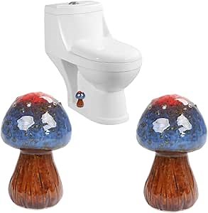 Mushroom Toilet Bolt Caps Porcelain Toilet Bolt Covers Decorative,Fun Toilet Screw Cover Caps,2Pcs Ceramic Mushroom Toilet Screw Caps,Toilet Bowl Bolt Covers for Bathroom Decor,Easy to install (C1)