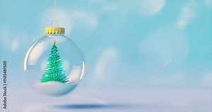 Merry Christmas background with Christmas tree inside crystal ball. 4k seamless loop animation. 3d rendering