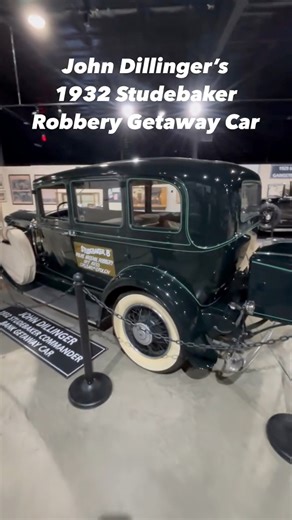 In this 1932 Studebaker Commander, John Dillinger and his gang helped themselves to over $75,000 before hopping in this car and taking off. This car was also driven by Johnny Depp in the filming of Public Enemies. This car is on display at Historic Auto Attractions in Roscoe, Illinois. #johndillinger #cars #history | Freyzel Productions