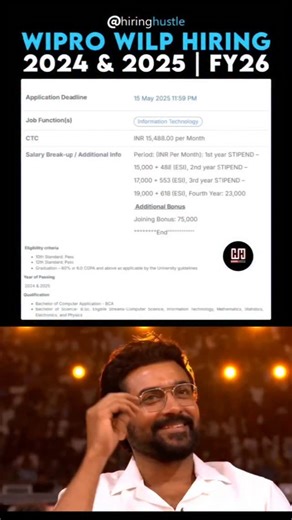 Hiring Hustle | Wipro's Work Integrated Learning Program (WILP) – 2024 & 2025 | FY26 Wipro Ltd · PAN INDIA Eligibility criteria 10th Standard: Pass 12th... | Instagram