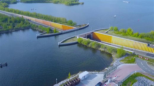 Beautiful drone footage of the Veluwemeer Aqueduct Water Bridge.
