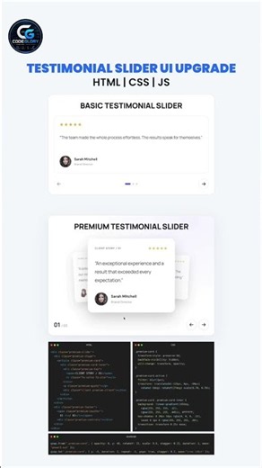 🔥 Basic vs Premium Testimonial Slider UI 🤯 | HTML, CSS & JavaScript #shorts