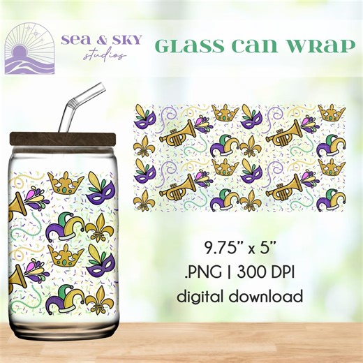 Mardis Gras Glass Can Wrap: Fat PVC Festival Design, 300 DPI PNG Digitale Datei - Etsy.de